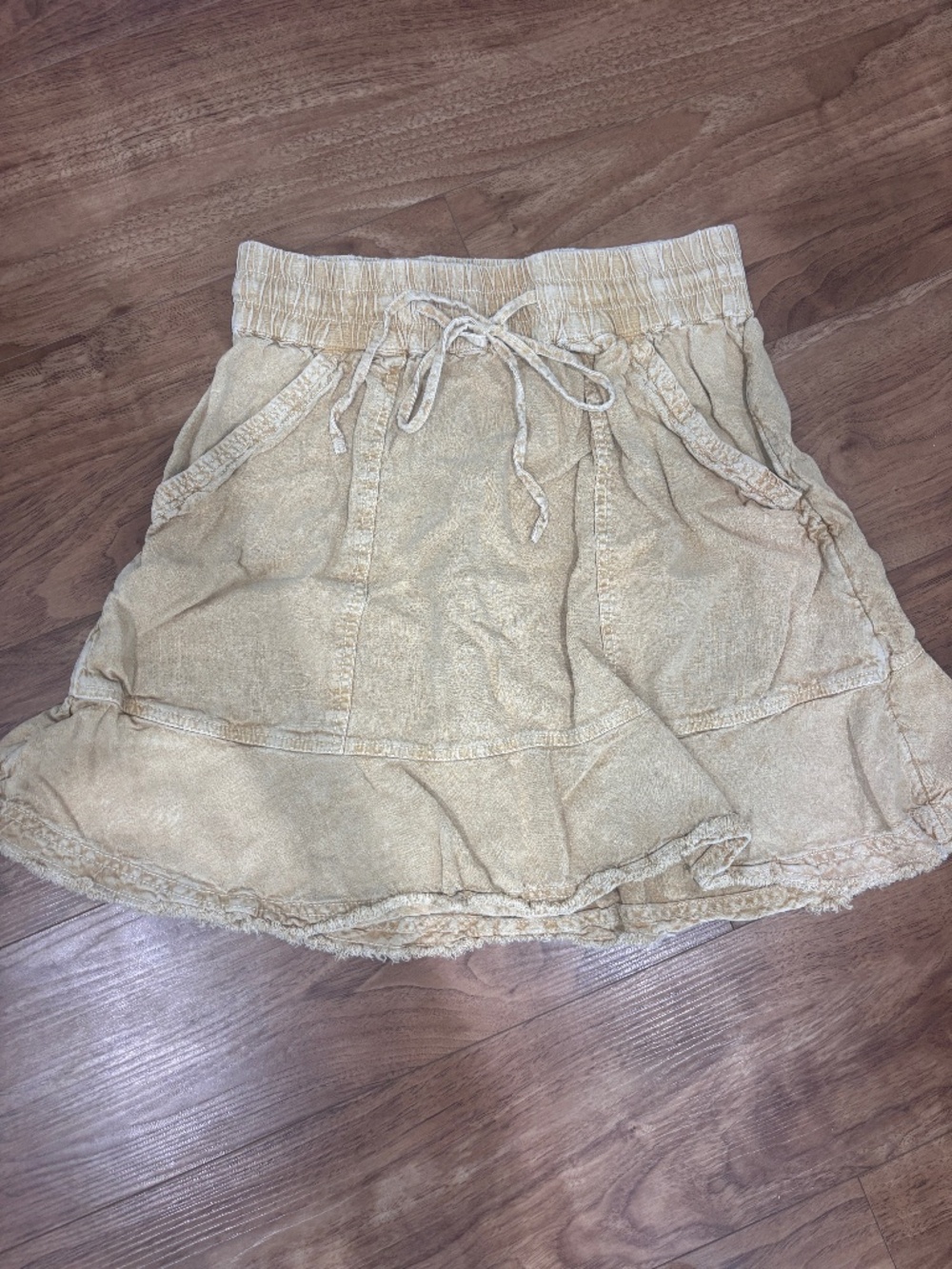 Anthropologie Pilcro Tan Denim Skirt Medium Frayed Hem Utility Casual Boho